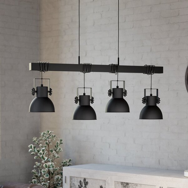 EGLO Shirebrook lampă suspendată, patru surse, neagră, reglabil, Negru, Camera de zi / sufragerie, Metal, Design industrial