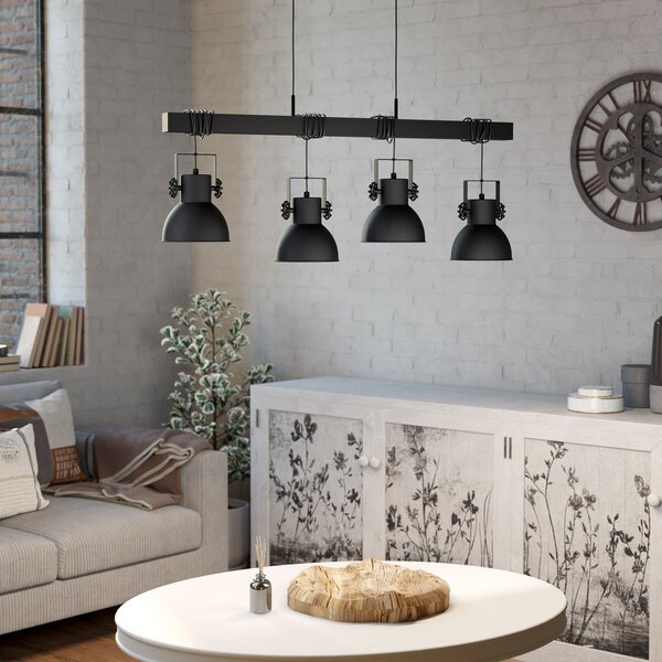 EGLO Shirebrook lampă suspendată, patru surse, neagră, reglabil, Negru, Camera de zi / sufragerie, Metal, Design industrial
