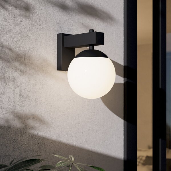 EGLO Aplică de exterior Bufalata, negru/alb opal, reglabil, Negru, Metal, glob