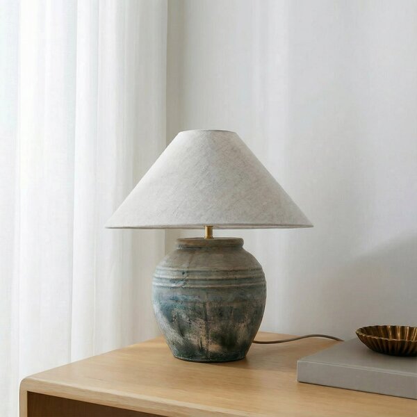 Lucande Lampă de masă Thalorin, înălțime 46 cm, gri, ceramică, Gri, Camera de zi / sufragerie, Ceramică, Scandinavă