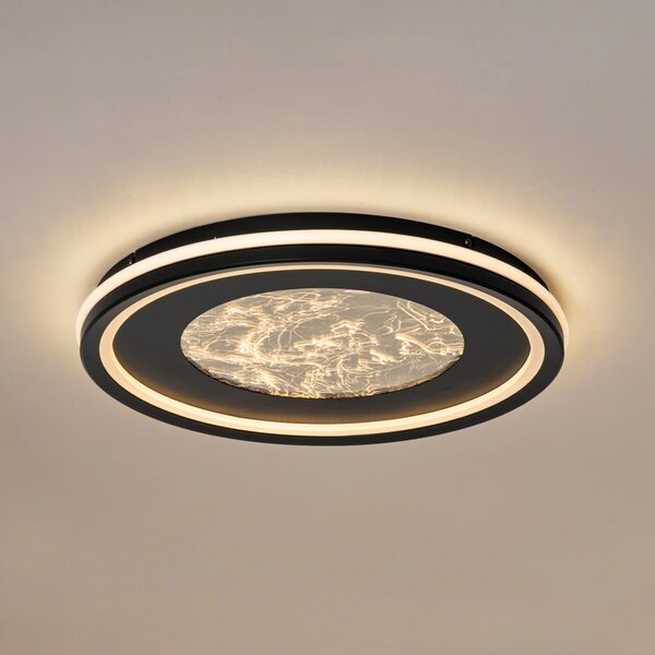 Lucande Plafonieră LED Tillian, negru/auriu, 50 cm, dimabilă, reglabil, Negru, Camera de zi / sufragerie, Metal, Modern