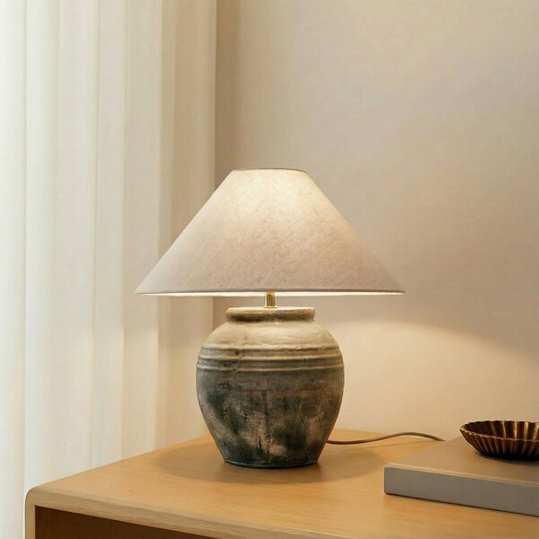 Lucande Lampă de masă Thalorin, înălțime 46 cm, gri, ceramică, Gri, Camera de zi / sufragerie, Ceramică, Scandinavă