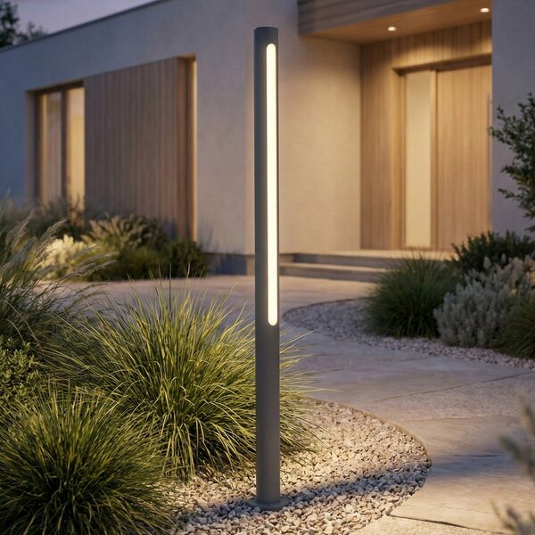 Lindby bornă luminoasă LED Liravel, înălțime 90 cm, antracit, IP65, Negru, Aluminiu, Modern