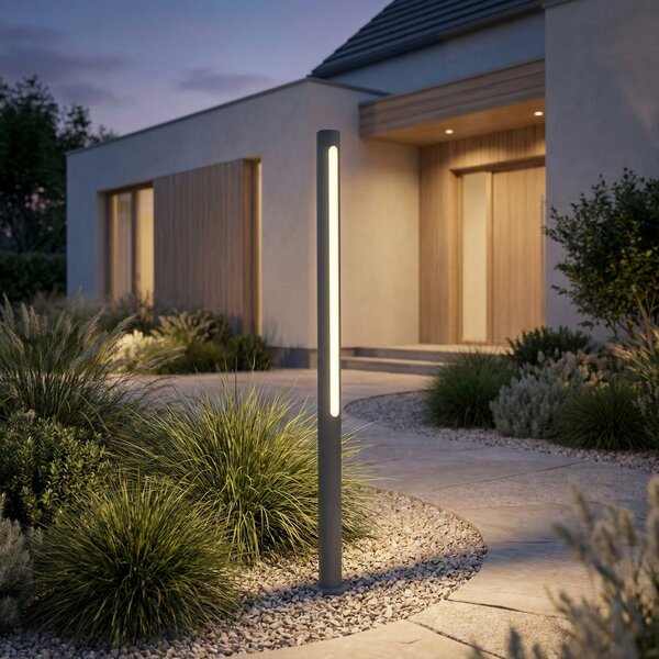 Lindby bornă luminoasă LED Liravel, înălțime 90 cm, antracit, IP65, Negru, Aluminiu, Modern