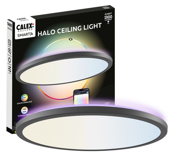 Calex Smart plafonieră LED HALO Ø 40cm negru IP54 RGB CCT, reglabil, Negru, Camera de zi / sufragerie, Plastic, Modern