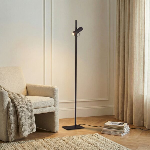 Lucande Lampadar Lysias, negru, metal, înălțime 143,2 cm, Negru, Camera de zi / sufragerie, Metal, Modern