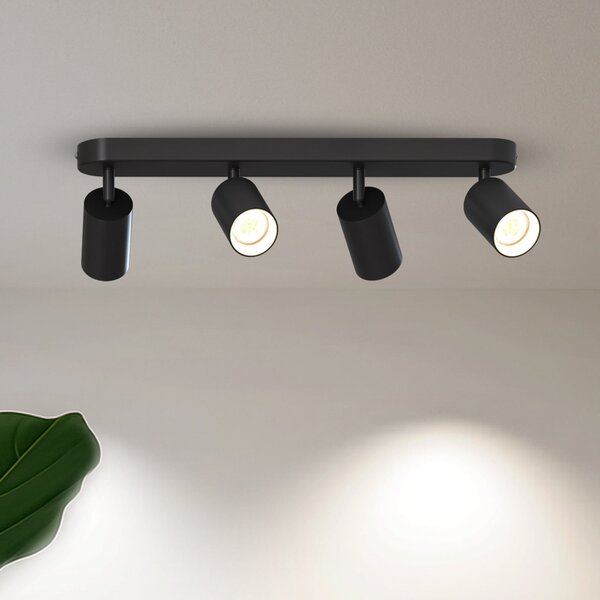Calex Spot de tavan GU10, negru, lungime 49 cm, 4 becuri, metal, reglabil, Negru, Camera de zi / sufragerie, Metal, Modern, Plafon semicircular cu spațiere