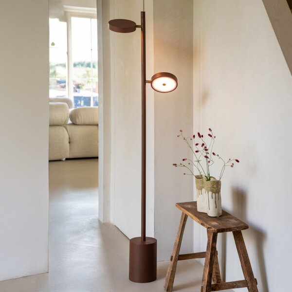 Good & Mojo GOOD MOJO lampadar LED Okinawa, 2 becuri, maro, 146 cm, lemn, reglabil, Maro / Rugină, Camera de zi / sufragerie, Lemn, Modern