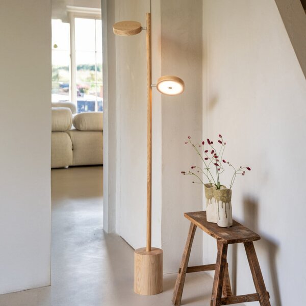Good & Mojo GOOD MOJO lampadar LED Okinawa, 2 becuri, natur, 146 cm, lemn, reglabil, Lemn, Camera de zi / sufragerie, Lemn, Modern