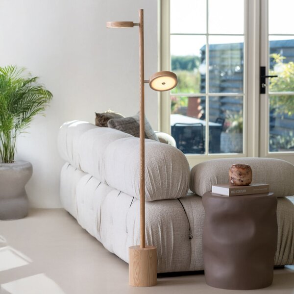 Good & Mojo GOOD MOJO lampadar LED Okinawa, 2 becuri, natur, 146 cm, lemn, reglabil, Lemn, Camera de zi / sufragerie, Lemn, Modern