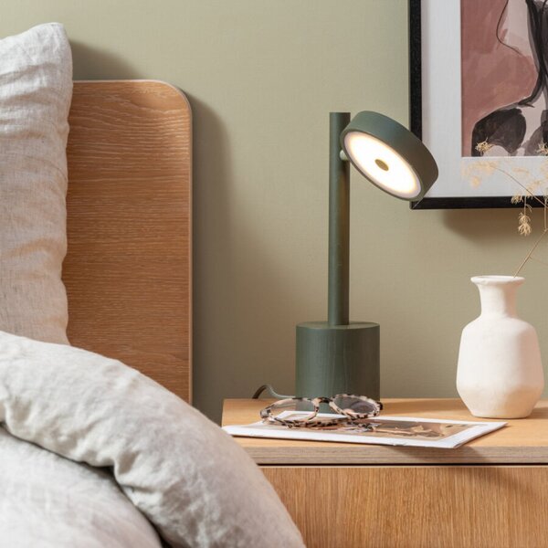 Good & Mojo GOOD MOJO Lampă de masă cu LED Okinawa, verde, 35 cm, lemn, reglabil, Verde, Camera de zi / sufragerie, Lemn, Modern