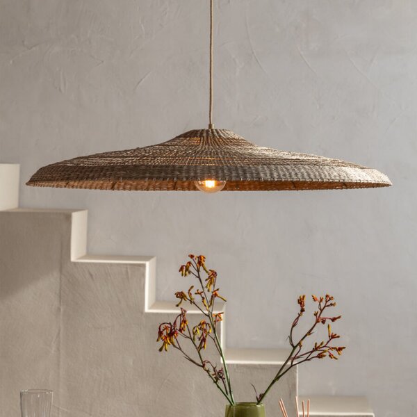 Good & Mojo GOOD MOJO Lampă suspendată Santorini, Ø75cm, natur, algă marină, E27, Maro / Rugină, Camera de zi / sufragerie, Țesătură / Textil