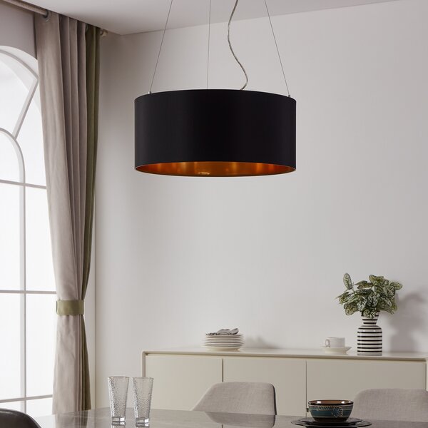 EGLO Leico lampă suspendată textilă, 53 cm, negru, reglabil, Negru, Camera de zi / sufragerie, Țesătură / Textil, Modern
