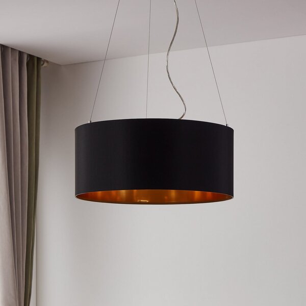 EGLO Leico lampă suspendată textilă, 53 cm, negru, reglabil, Negru, Camera de zi / sufragerie, Țesătură / Textil, Modern