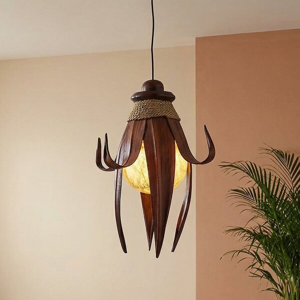 Woru Karima lampă suspendată exotică, reglabil, Lemn, Camera de zi / sufragerie, Lemn, Design