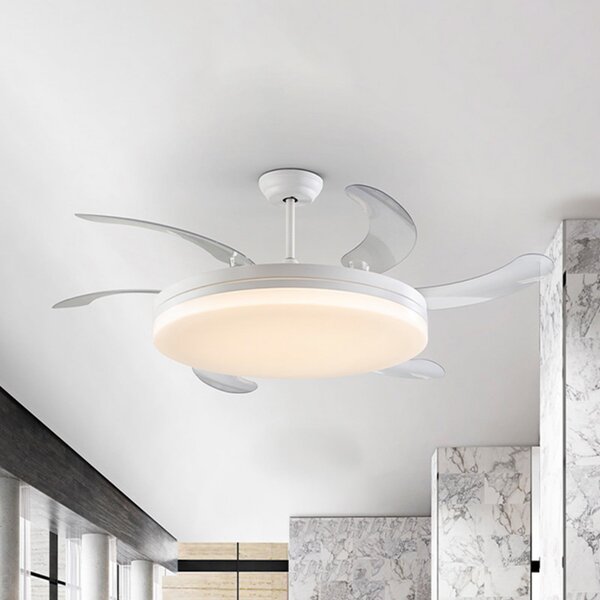 Schuller Valencia Ventilator de tavan cu LED Vento alb/transparent, DC Ø 150 cm silențios, reglabil, Transparent, Camera de zi / sufragerie, Plastic, Modern