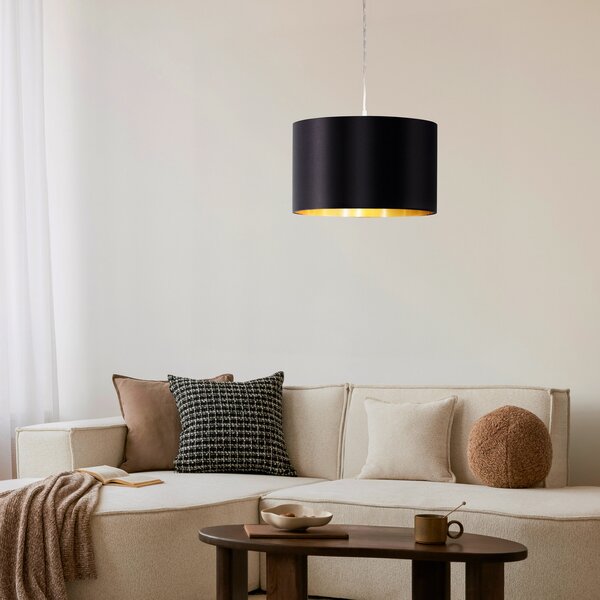 EGLO Leico lampă suspendată textilă, 38 cm, negru, reglabil, Negru, Camera de zi / sufragerie, Țesătură / Textil, Modern
