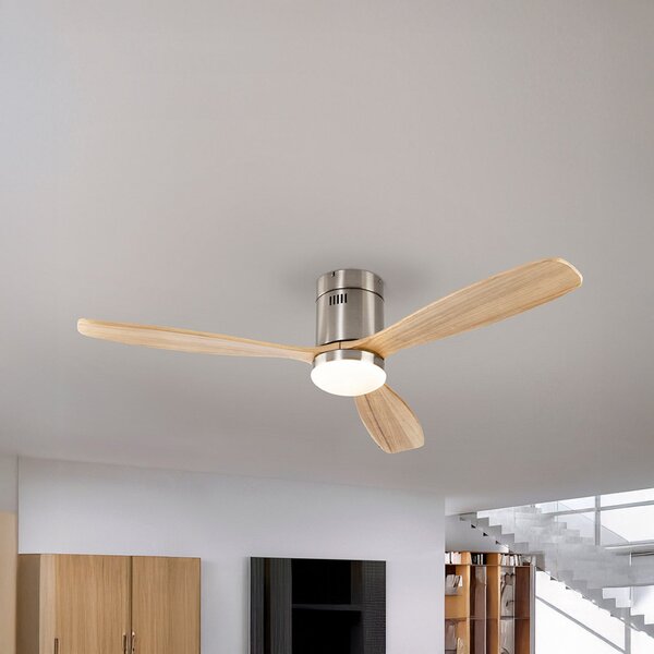 Schuller Valencia Ventilator de tavan cu LED Siroco, nichel/lemn deschis Ø 132 cm silențios, reglabil, Lemn, Camera de zi / sufragerie, Lemn, Modern