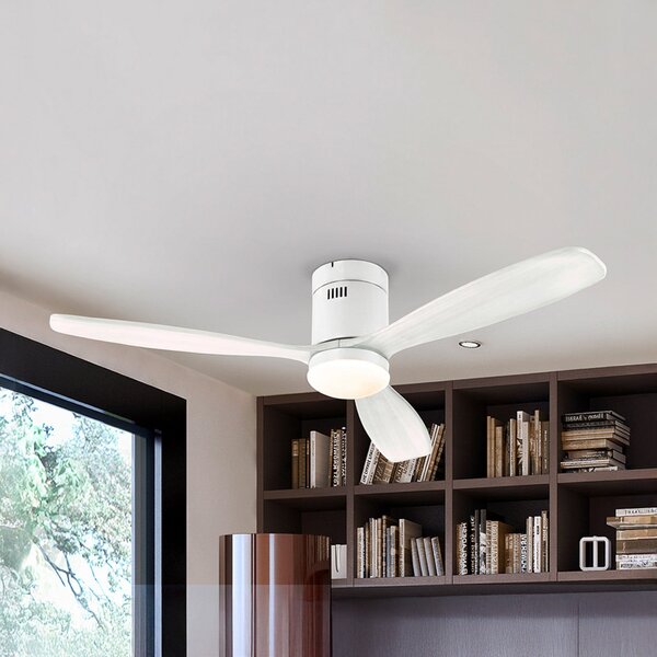 Schuller Valencia Ventilator de tavan cu LED Siroco, alb, Ø 132 cm, silențios, CCT, reglabil, Alb, Camera de zi / sufragerie, Lemn, Modern