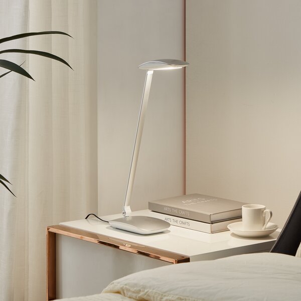 EGLO Cajero lampă de birou LED, cu variator, argintie, reglabil, Gri, Studiu / Birou, Metal, Modern