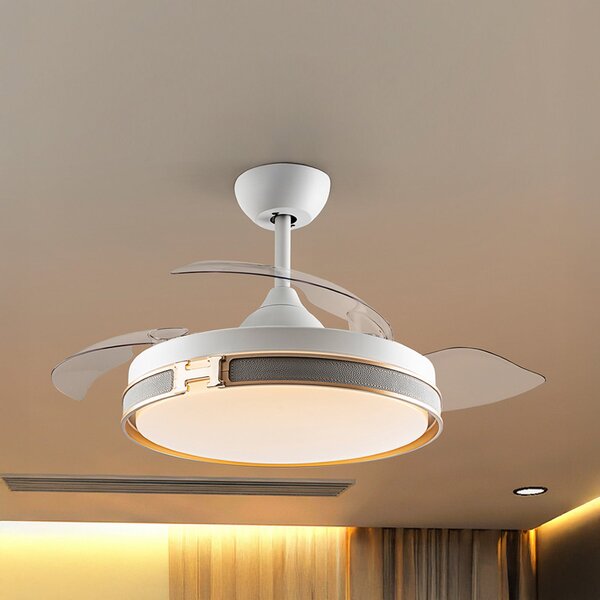 Schuller Valencia Ventilator de tavan cu LED Herón alb/auriu/gri/transparent Ø106 cm silențios, reglabil, Transparent, Camera de zi / sufragerie, Plastic, Modern