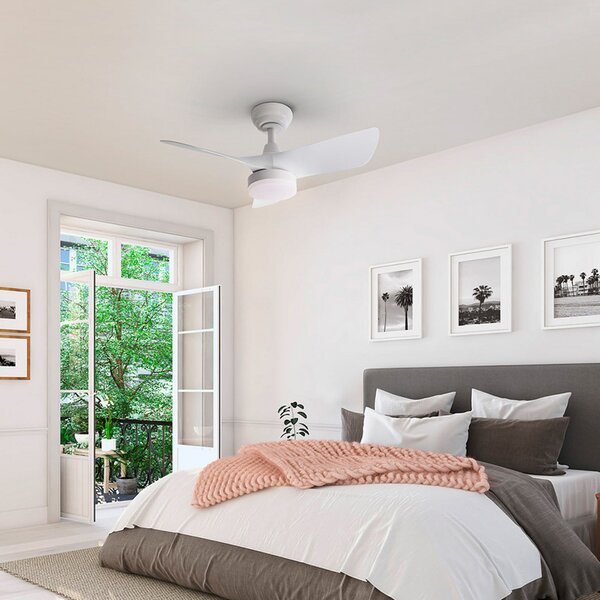 Schuller Valencia Ventilator de tavan cu LED Tropic, alb, Ø 76 cm, silențios, CCT, reglabil, Alb, Camera de zi / sufragerie, Plastic, Modern