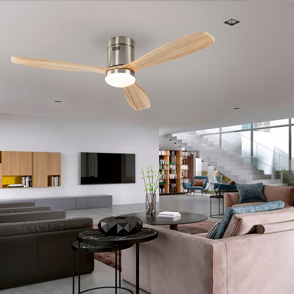 Schuller Valencia Ventilator de tavan cu LED Siroco, nichel/lemn deschis Ø 132 cm silențios, reglabil, Lemn, Camera de zi / sufragerie, Lemn, Modern