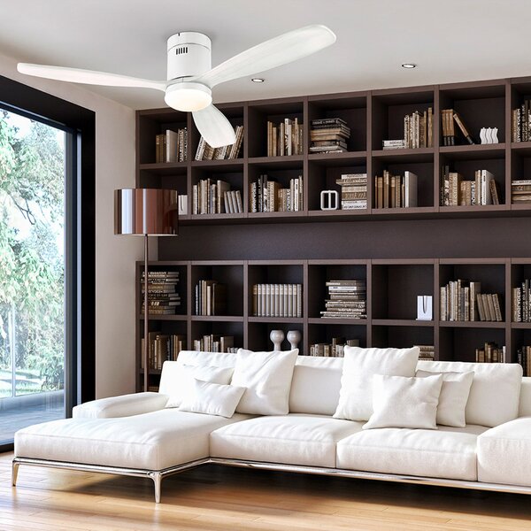 Schuller Valencia Ventilator de tavan cu LED Siroco, alb, Ø 132 cm, silențios, CCT, reglabil, Alb, Camera de zi / sufragerie, Lemn, Modern