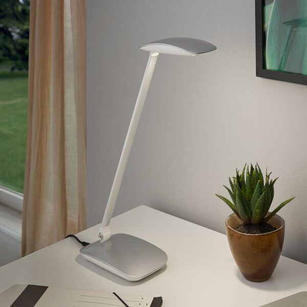 EGLO Cajero lampă de birou LED, cu variator, argintie, reglabil, Gri, Studiu / Birou, Metal, Modern