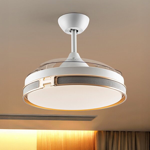 Schuller Valencia Ventilator de tavan cu LED Herón alb/auriu/gri/transparent Ø106 cm silențios, reglabil, Transparent, Camera de zi / sufragerie, Plastic, Modern