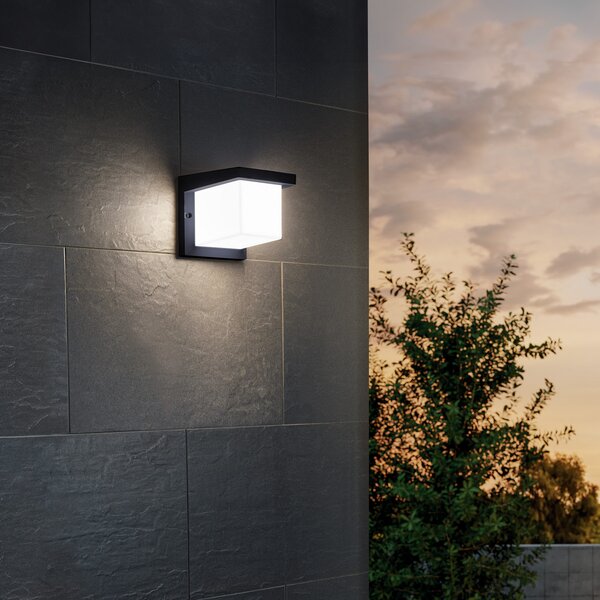 EGLO Aplică LED de exterior în formă cub Desella, Negru, Metal, Modern