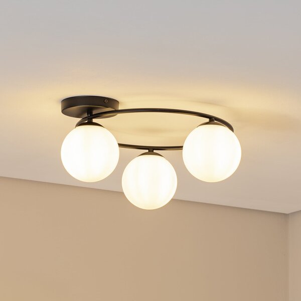 EMIBIG LIGHTING Plafonieră Sopra, alb opal/negru, sticlă, E14, reglabil, Negru, Camera de zi / sufragerie, Sticlă, Modern