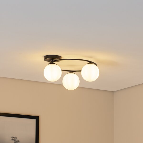 EMIBIG LIGHTING Plafonieră Sopra, alb opal/negru, sticlă, E14, reglabil, Negru, Camera de zi / sufragerie, Sticlă, Modern