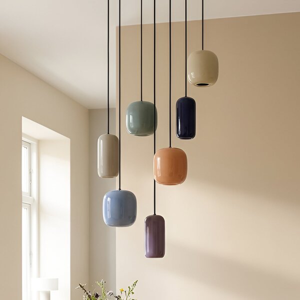 Lucande Suspensie Narion, rotundă, 7 lumini, colorată, din metal, reglabil, Multicolor, Camera de zi / sufragerie, Metal, Design