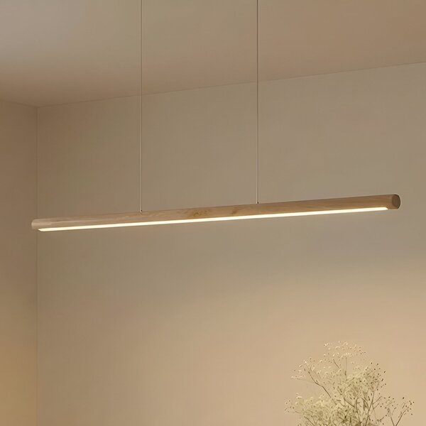 Lucande Lampă suspendată LED Maruta, lemn, grindă, 120 cm, 3000K, Lemn, Camera de zi / sufragerie, Lemn, Modern