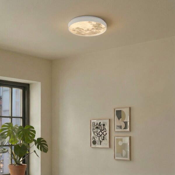 Lindby plafonieră LED Lune, plastic, metal, 38 cm, Alb, Camera de zi / sufragerie, Plastic, Modern