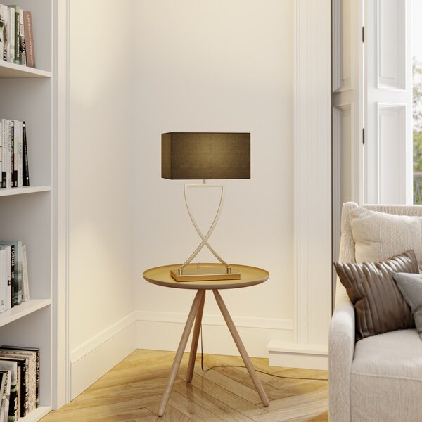 Lucande Lampă de masă Evaine, alamă/negru, 66 cm, E27, Negru, Camera de zi / sufragerie, Metal, Modern