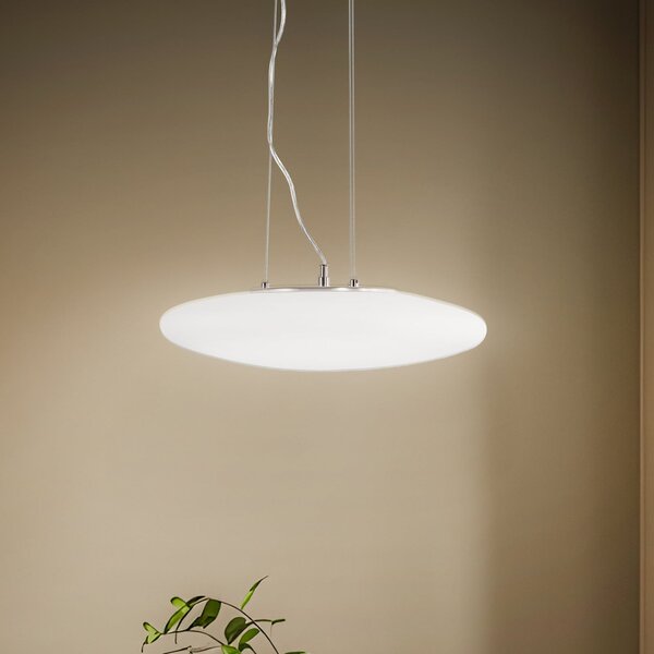 Lindby Lampă suspendată LED Gunda, alb, sticlă, Ø 47 cm, dimabilă, reglabil, Alb, Camera de zi / sufragerie, Sticlă, Modern