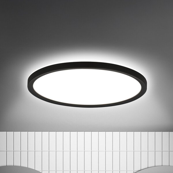 Briloner Plafonieră LED Move Sensor, negru, Ø 29 cm, IP44, 4000K, Negru, Hol, Plastic