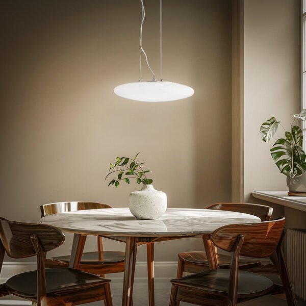 Lindby Lampă suspendată LED Gunda, alb, sticlă, Ø 47 cm, dimabilă, reglabil, Alb, Camera de zi / sufragerie, Sticlă, Modern