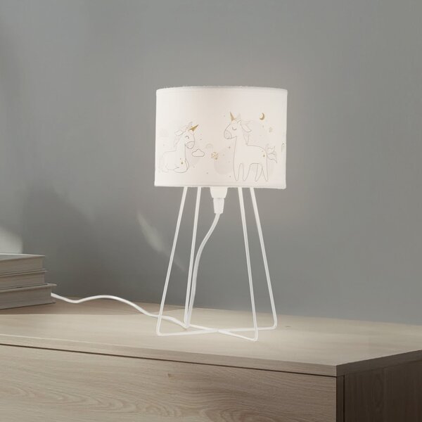 Duolla Lampă de masă Mila, țesătură, unicorni, E14, înălțime 32,5 cm, Alb, Camera copiilor, Țesătură / Textil
