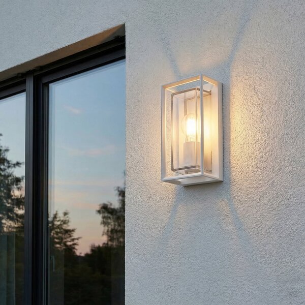 Arcchio Aplică de exterior Ismera, alb, IP65, sticlă, E27, reglabil, Alb, Aluminiu, Modern