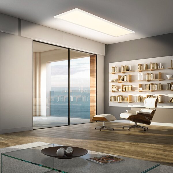 Briloner Panou LED Piatto CCT, IP44, 100 x 25 cm, telecomandă, alb, reglabil, Alb, Studiu / Birou, Metal
