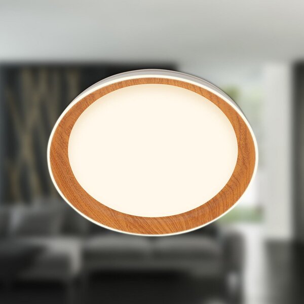 Briloner Ijus plafonieră LED, alb/color lemn, Ø 43 cm, plastic, Lemn, Camera de zi / sufragerie, Plastic, Modern