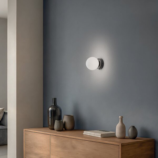 SOLLUX LIGHTING Aplică de perete You, negru, Ø 12 cm, oțel/glass, reglabil, Negru, Camera de zi / sufragerie, Sticlă, Modern