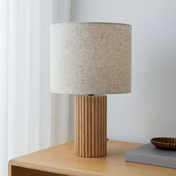 Lindby Lampă de masă Kimiko, înălțime 38 cm, lemn, textil, Lemn, Camera de zi / sufragerie, Lemn, Scandinavă
