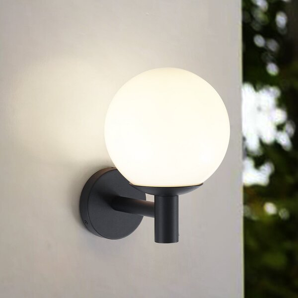 Lindby Aplică de exterior Dangan, negru/alb, sticlă, Ø 20 cm, reglabil, Negru, Sticlă, Modern