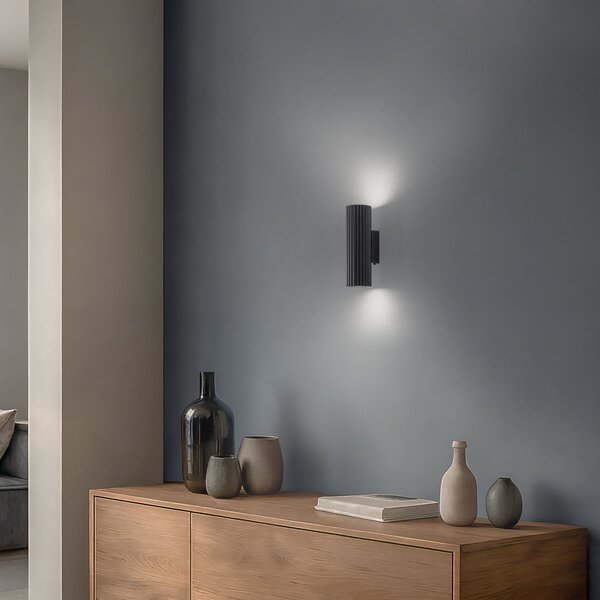 SOLLUX LIGHTING Aplică de perete Carbon, negru, înălțime 20 cm, aluminiu, 2 becuri., reglabil, Negru, Camera de zi / sufragerie, Aluminiu, Modern