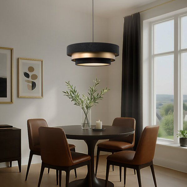 Maco Design Lampă suspendată Triniti, negru/galben, Ø 60 cm, textil, reglabil, Negru, Camera de zi / sufragerie, Țesătură / Textil