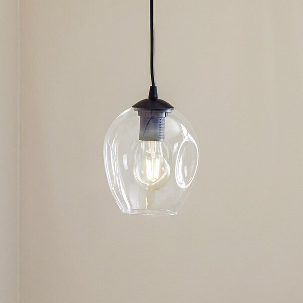 EMIBIG LIGHTING Lampă suspendată Starla cu 1 bec, abajur din sticlă transparentă, reglabil, Negru, Camera de zi / sufragerie, Sticlă, Modern